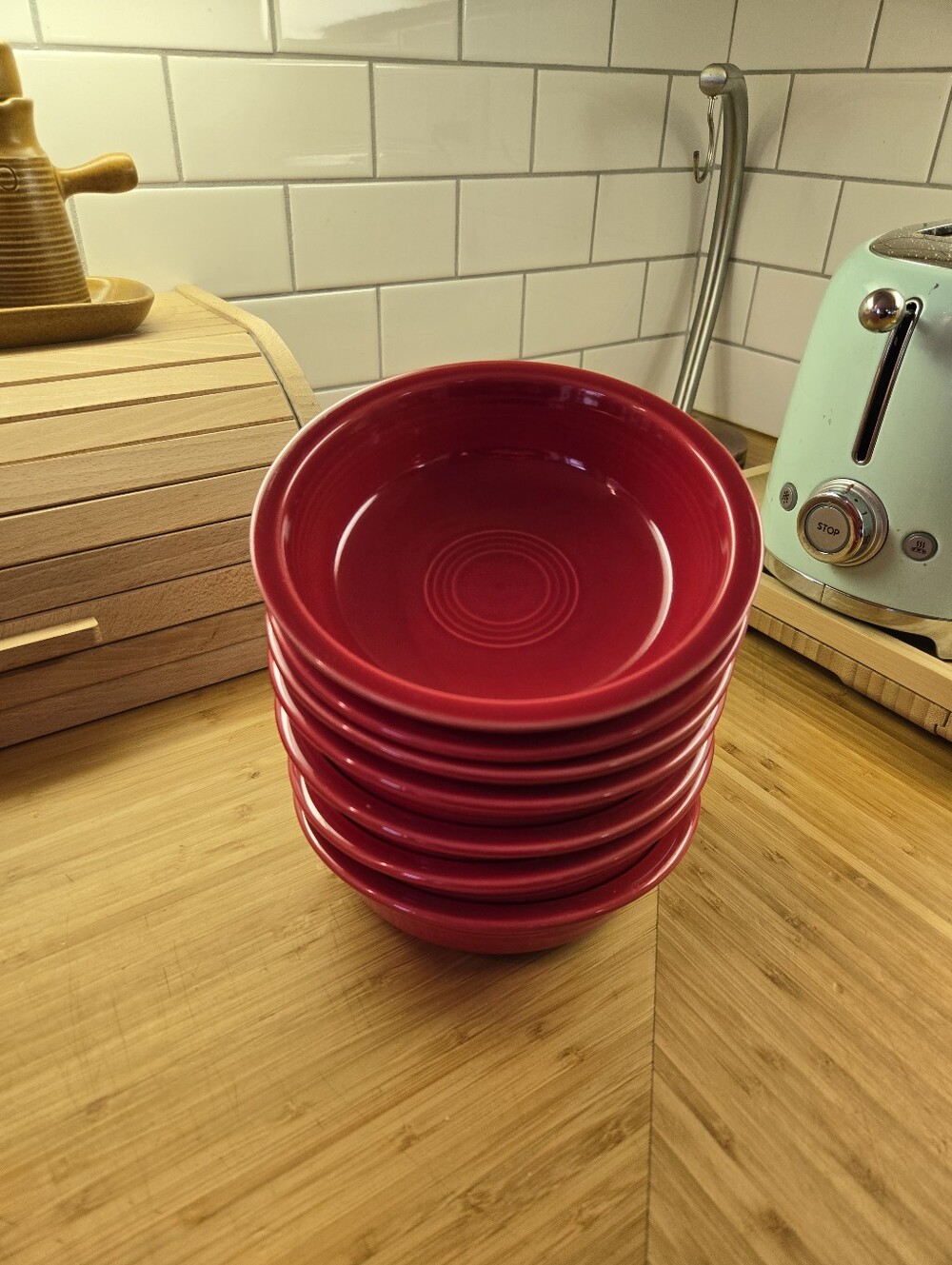 Stack of Red Ceramic Bowls - Set of 7